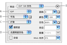 Photoshop  GIF ʽŻưĲͼע£A.ļʽ˵ B.ɫ㷨˵ C.ɫ㷨˵ D.͸ȷɫ˵ E.Ż˵